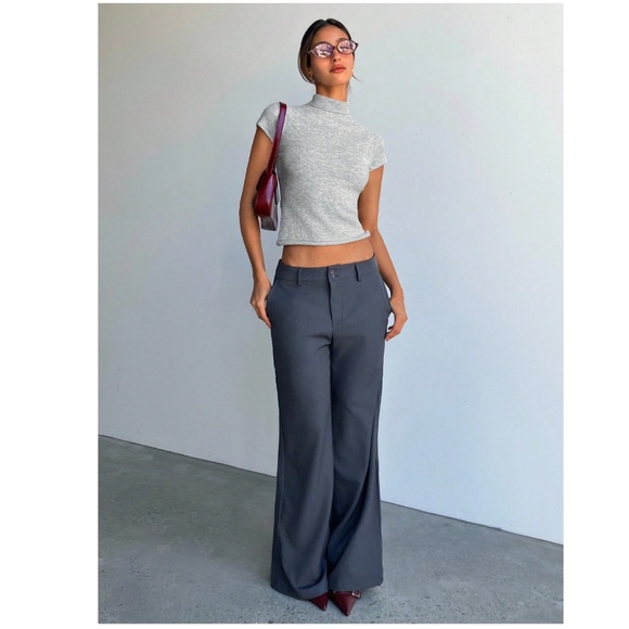 Grey Knit Sweater Top High Neck Short Sleeve - Picture 4 of 9